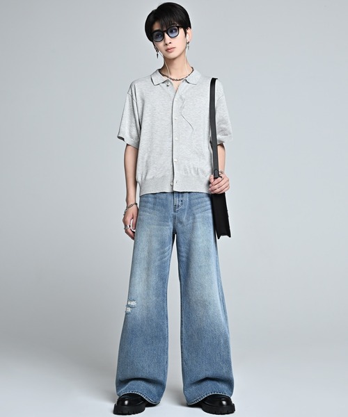 ADRER(アドラー)の「Short Sleeve Knit Shirt Cardigan / Machine Washable / ショートスリーブ ニットシャツカーディガン(マシンウォッシャブル)(カーディガン/ボレロ・メンズ・チャコールグレー/ワイン/ライトグレー・M/XS/L/S)」の11枚目の写真