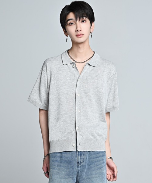 ADRER(アドラー)の「Short Sleeve Knit Shirt Cardigan / Machine Washable / ショートスリーブ ニットシャツカーディガン(マシンウォッシャブル)(カーディガン/ボレロ・メンズ・チャコールグレー/ワイン/ライトグレー・M/XS/L/S)」の9枚目の写真