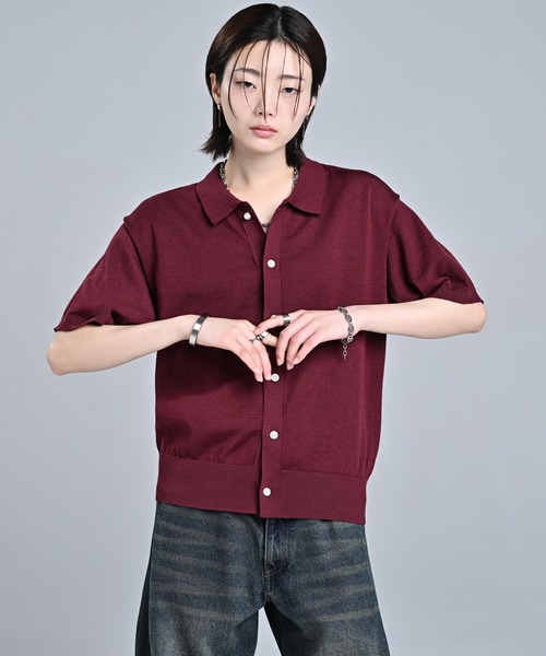 Short Sleeve Knit Shirt Cardigan / Machine Washable ／ ショート