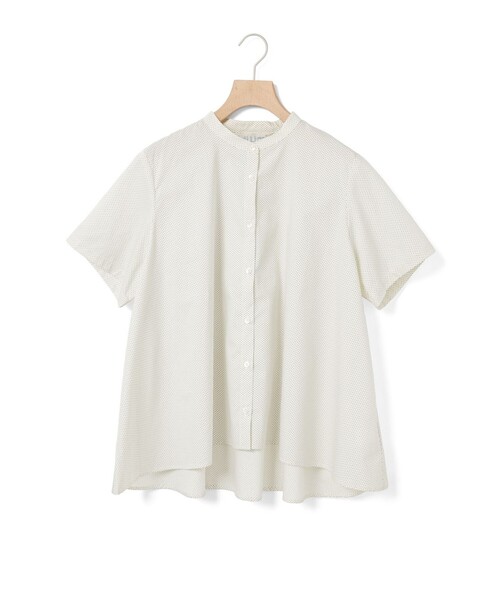 MidiUmi(ミディウミ)の「MidiUmi ハーフスリーブドット柄Aラインシャツ(シャツ/ブラウス・レディース・ライトグレー/ネイビー/キナリ・FREE)」の2枚目の写真