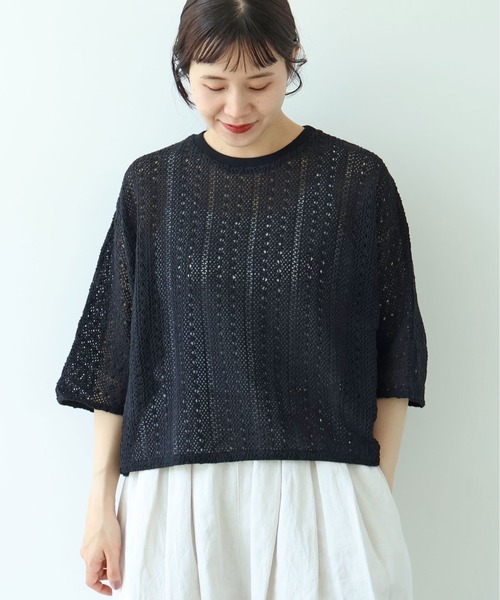 yuni(ユニ )の「crochet C lace PO-SH(Tシャツ/カットソー・レディース・ブラック/ホワイト・FREE)」の8枚目の写真