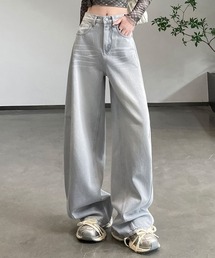 AMAJI（アマジ）の「ハイウエスト 切替デザイン ワイドレッグ デニムパンツ（デニムパンツ）」