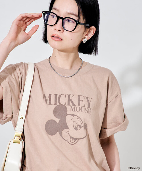 FREAK'S STORE(フリークスストア)の「【MICKEY MOUSE】フロッキーTシャツ(Tシャツ/カットソー・レディース・ネイビー/ベージュ/チャコールグレー・フリ-)」の2枚目の写真