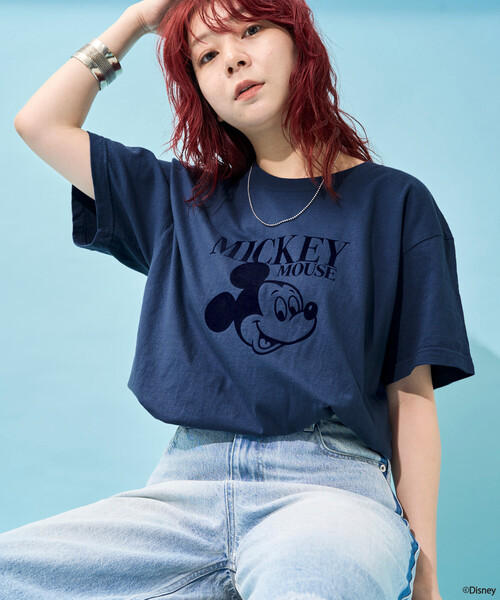 FREAK'S STORE(フリークスストア)の「【MICKEY MOUSE】フロッキーTシャツ(Tシャツ/カットソー・レディース・ネイビー/ベージュ/チャコールグレー・フリ-)」の3枚目の写真