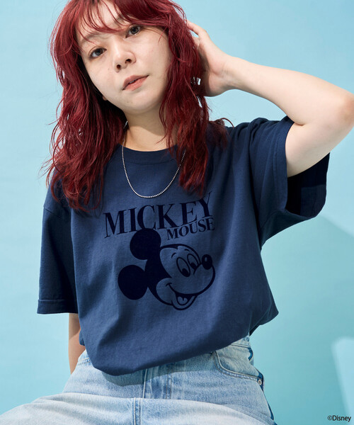FREAK'S STORE(フリークスストア)の「【MICKEY MOUSE】フロッキーTシャツ(Tシャツ/カットソー・レディース・ネイビー/ベージュ/チャコールグレー・フリ-)」の8枚目の写真