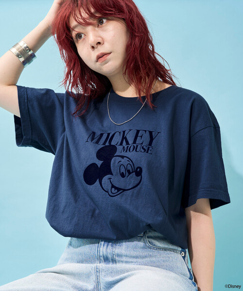 FREAK'S STORE(フリークスストア)の「【MICKEY MOUSE】フロッキーTシャツ(Tシャツ/カットソー・レディース・ネイビー/ベージュ/チャコールグレー・フリ-)」の9枚目の写真