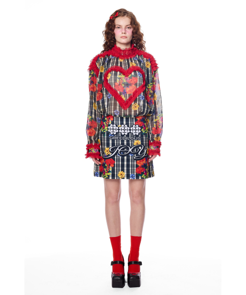 GREEDILOUS(グリディアス)の「Joy Check Ruffle Heart Lace Shirt(シャツ/ブラウス・レディース・その他・LARGE/X-SMALL/SMALL/MEDIUM)」の2枚目の写真