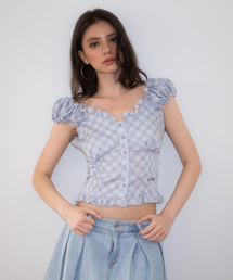 Frill Shirring Sleeveless [Sky Blue]