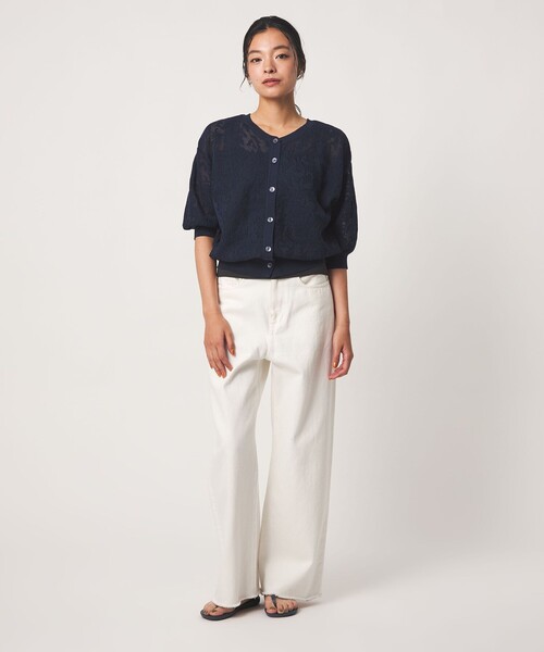 A DAY IN THE LIFE UNITED ARROWS(アデイインザライフユナイテッドアローズ)の「メッシュジャガード 5分袖ニット 2WAY ‐ウォッシャブル‐<A DAY IN THE LIFE>(ニット/セーター・レディース・オフホワイト/ネイビー/イエロー・FREE)」の22枚目の写真
