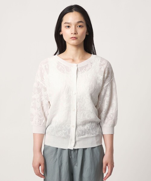 A DAY IN THE LIFE UNITED ARROWS(アデイインザライフユナイテッドアローズ)の「メッシュジャガード 5分袖ニット 2WAY ‐ウォッシャブル‐<A DAY IN THE LIFE>(ニット/セーター・レディース・オフホワイト/ネイビー/イエロー・FREE)」の21枚目の写真
