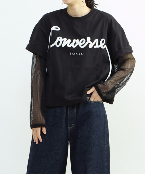 CONVERSE TOKYO(コンバーストウキョウ)の「SPINDLE LOGO SHORT TEE(Tシャツ/カットソー・レディース・ホワイト/ピンク/ミント/ブラック・FREE)」の1枚目の写真