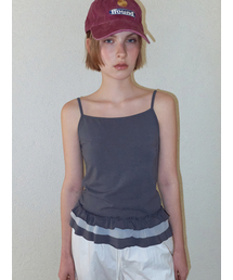 Mixed Frill Sleeveless Top, Charcoal