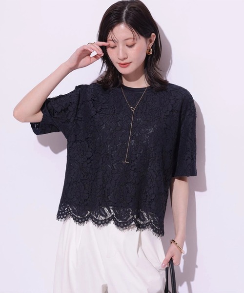 Arpege story(アルページュストーリー)の「レースブラウスTシャツ(シャツ/ブラウス・レディース・ホワイト/ネイビー/ピンク・2/1)」の5枚目の写真