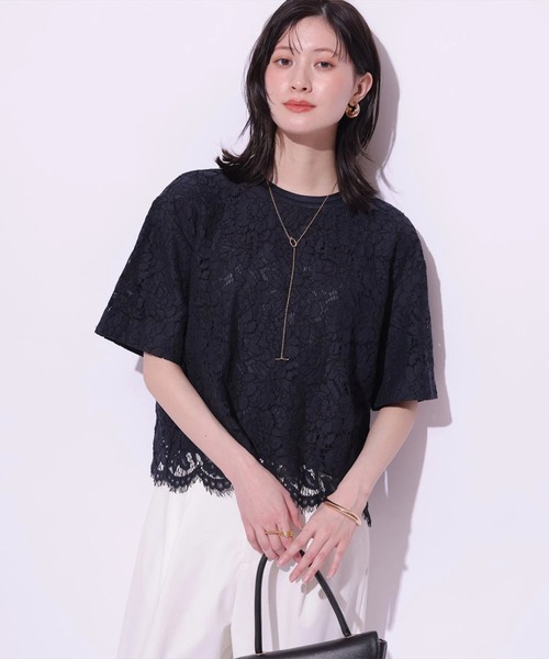 Arpege story(アルページュストーリー)の「レースブラウスTシャツ(シャツ/ブラウス・レディース・ホワイト/ネイビー/ピンク・2/1)」の6枚目の写真