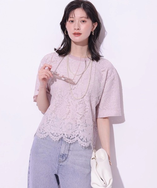 Arpege story(アルページュストーリー)の「レースブラウスTシャツ(シャツ/ブラウス・レディース・ホワイト/ネイビー/ピンク・2/1)」の16枚目の写真