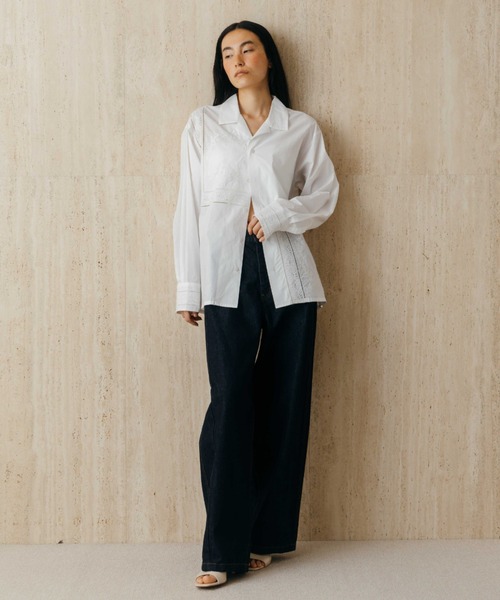 CREDONA(クレドナ)の「LACE PATCHWORK SHIRTS/レースパッチワークシャツ(シャツ/ブラウス・レディース・ホワイト/ブラック・FREE)」の20枚目の写真