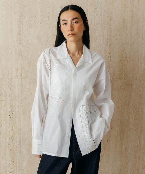 CREDONA(クレドナ)の「LACE PATCHWORK SHIRTS/レースパッチワークシャツ(シャツ/ブラウス・レディース・ホワイト/ブラック・FREE)」の15枚目の写真