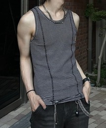 Chikashitsu + | 【Chikashitsu +】border stitch rib sleeveless (3color) / 【チカシツプラス】ボーダーステッチリブタンクトップ(タンクトップ)