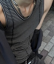 Chikashitsu +（チカシツプラス）の「【Chikashitsu +】border stitch rib sleeveless (3color)   【チカシツプラス】ボーダーステッチリブタンクトップ（タンクトップ）」