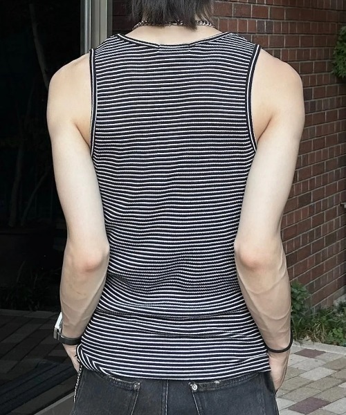 Chikashitsu +(チカシツプラス)の「【Chikashitsu +】border stitch rib sleeveless (3color) / 【チカシツプラス】ボーダーステッチリブタンクトップ(タンクトップ・メンズ・アイボリー/ブラック/グレー・ONE SIZE)」の11枚目の写真