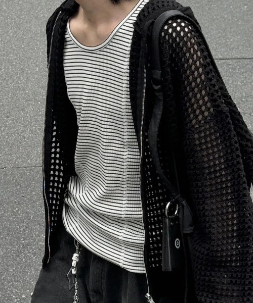 Chikashitsu +(チカシツプラス)の「【Chikashitsu +】border stitch rib sleeveless (3color) / 【チカシツプラス】ボーダーステッチリブタンクトップ(タンクトップ・メンズ・アイボリー/ブラック/グレー・ONE SIZE)」の15枚目の写真