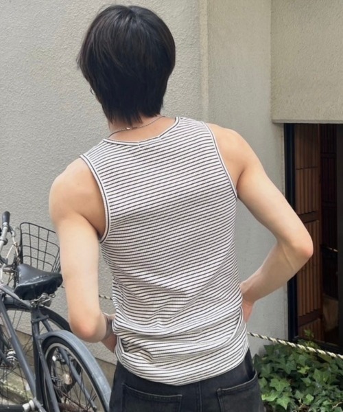 Chikashitsu +(チカシツプラス)の「【Chikashitsu +】border stitch rib sleeveless (3color) / 【チカシツプラス】ボーダーステッチリブタンクトップ(タンクトップ・メンズ・アイボリー/ブラック/グレー・ONE SIZE)」の20枚目の写真