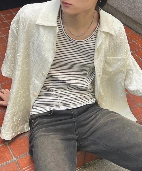 Chikashitsu +(チカシツプラス)の「【Chikashitsu +】border stitch rib sleeveless (3color) / 【チカシツプラス】ボーダーステッチリブタンクトップ(タンクトップ・メンズ・アイボリー/ブラック/グレー・ONE SIZE)」の18枚目の写真