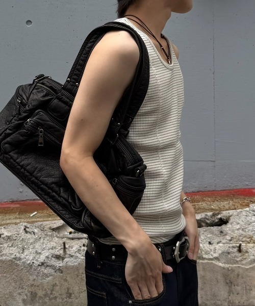 Chikashitsu +(チカシツプラス)の「【Chikashitsu +】border stitch rib sleeveless (3color) / 【チカシツプラス】ボーダーステッチリブタンクトップ(タンクトップ・メンズ・アイボリー/ブラック/グレー・ONE SIZE)」の5枚目の写真