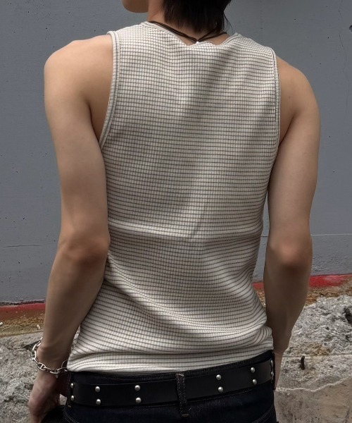 Chikashitsu +(チカシツプラス)の「【Chikashitsu +】border stitch rib sleeveless (3color) / 【チカシツプラス】ボーダーステッチリブタンクトップ(タンクトップ・メンズ・アイボリー/ブラック/グレー・ONE SIZE)」の7枚目の写真