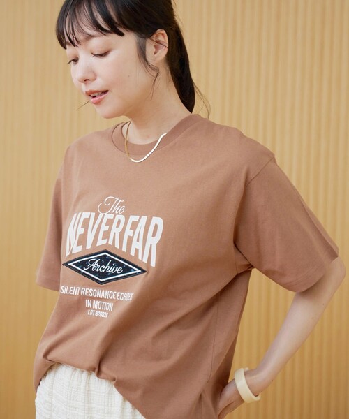 coen(コーエン)の「フラワーワッフル刺繍 ロゴプリントゆるTシャツ(Tシャツ/カットソー・レディース・オフホワイト/モカ/ネイビー・M/L)」の2枚目の写真