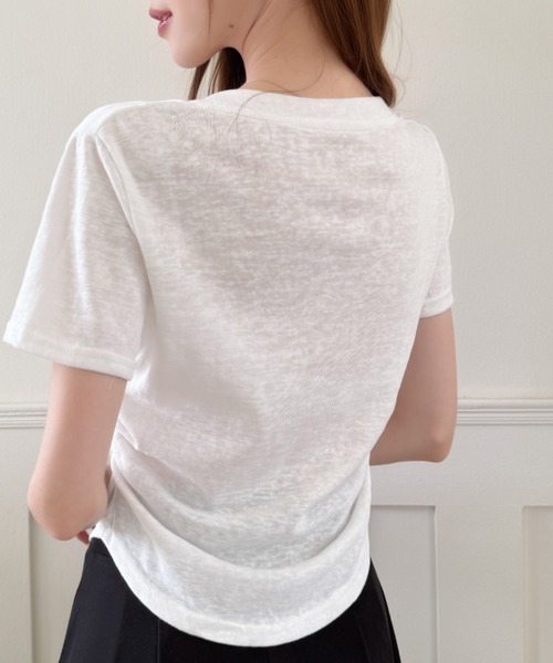 Ada.(エイダ)の「Vネック レース レイヤード風 シャーリング カットソー(Tシャツ/カットソー・レディース・イエロー/グレー/ライトブルー/ホワイト・FREE)」の18枚目の写真
