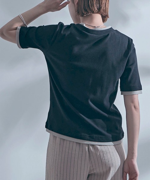 SETUP7(セットアップセブン)の「【SETUP7】レイヤード風ヘンリーネックTシャツ B63SE-1273 YMSD(Tシャツ/カットソー・レディース・モカ/ブラック/グレイッシュベージュ/アイボリー・L/M)」の11枚目の写真