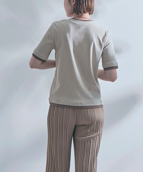 SETUP7(セットアップセブン)の「【SETUP7】レイヤード風ヘンリーネックTシャツ B63SE-1273 YMSD(Tシャツ/カットソー・レディース・モカ/ブラック/グレイッシュベージュ/アイボリー・L/M)」の21枚目の写真
