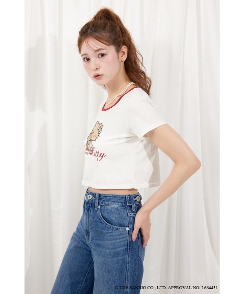 rienda(リエンダ)の「【HELLO KITTY】グリッターロゴミニTシャツ 夏服(Tシャツ/カットソー・レディース・ピンク/ホワイト/ブラック・FREE)」の6枚目の写真