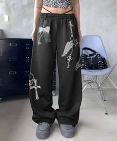 セットアップ可能】パッチワークデザインボタンスウェットパンツ