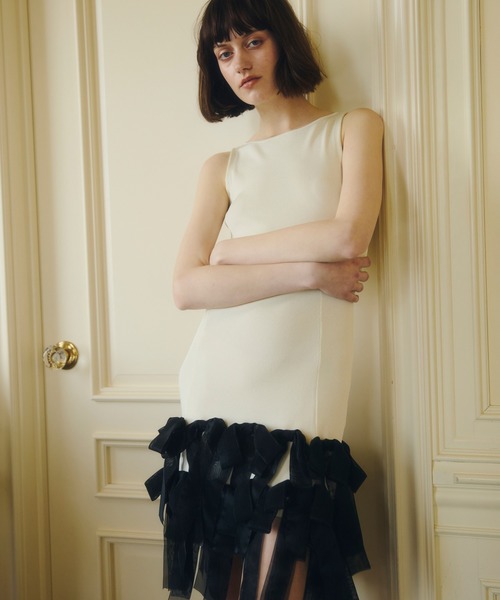EIMY ISTOIRE(エイミーイストワール)の「RIBBON HEM KNIT DRESS(ワンピース・レディース・オフホワイト/ブラック・F)」の7枚目の写真