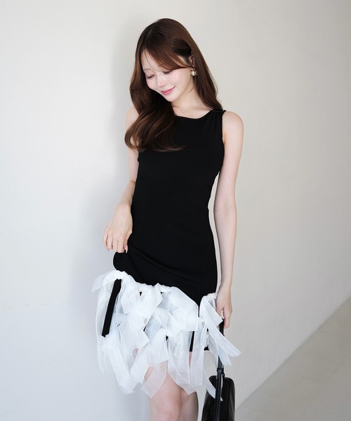 EIMY ISTOIRE(エイミーイストワール)の「RIBBON HEM KNIT DRESS(ワンピース・レディース・オフホワイト/ブラック・F)」の4枚目の写真