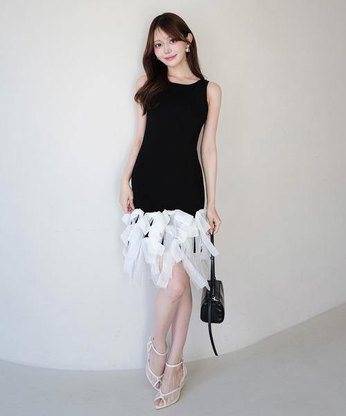 EIMY ISTOIRE(エイミーイストワール)の「RIBBON HEM KNIT DRESS(ワンピース・レディース・オフホワイト/ブラック・F)」の3枚目の写真