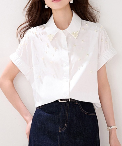 ONEP STAR(ワンピスター)の「パール刺繍半袖シャツ(シャツ/ブラウス・レディース・ホワイト・X-LARGE/LARGE/MEDIUM)」の5枚目の写真