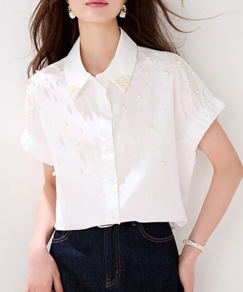 ONEP STAR(ワンピスター)の「パール刺繍半袖シャツ(シャツ/ブラウス・レディース・ホワイト・X-LARGE/LARGE/MEDIUM)」の6枚目の写真