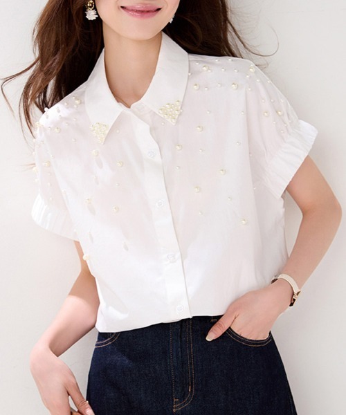 ONEP STAR(ワンピスター)の「パール刺繍半袖シャツ(シャツ/ブラウス・レディース・ホワイト・X-LARGE/LARGE/MEDIUM)」の8枚目の写真
