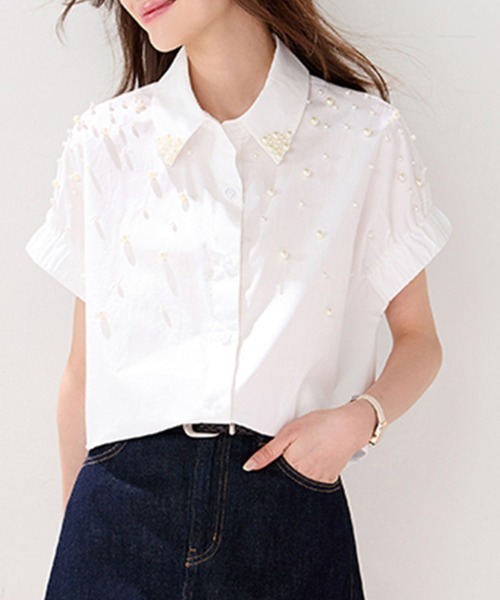 ONEP STAR(ワンピスター)の「パール刺繍半袖シャツ(シャツ/ブラウス・レディース・ホワイト・X-LARGE/LARGE/MEDIUM)」の9枚目の写真
