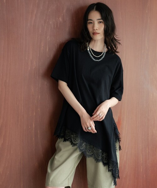 GALLEST（ギャレスト）の「裾レースアシメカットソー（Tシャツ/カットソー・レディース・ブラック/ネイビー/オフホワイト・38）」の7枚目の写真