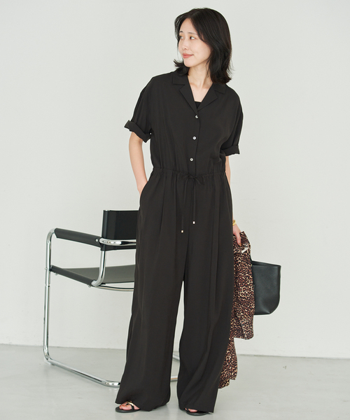 SLOBE IENA(スローブイエナ)の「《WEB限定/追加3》ハーフスリーブオールインワン(つなぎ/オールインワン・レディース・ブラック/ネイビー・36/38)」の10枚目の写真