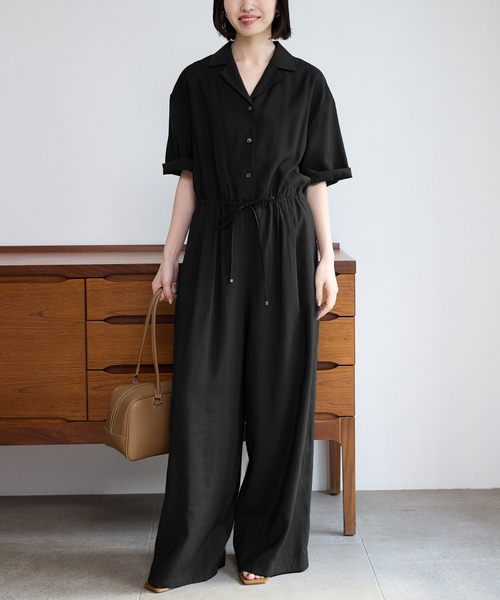 SLOBE IENA(スローブイエナ)の「《WEB限定/追加3》ハーフスリーブオールインワン(つなぎ/オールインワン・レディース・ブラック/ネイビー・36/38)」の3枚目の写真