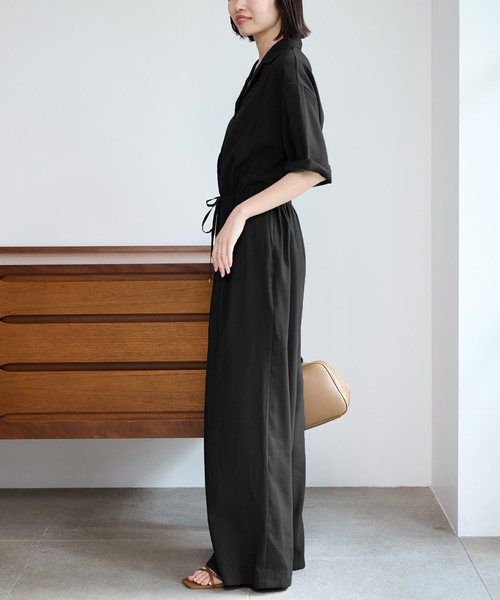 SLOBE IENA(スローブイエナ)の「《WEB限定/追加3》ハーフスリーブオールインワン(つなぎ/オールインワン・レディース・ブラック/ネイビー・36/38)」の4枚目の写真