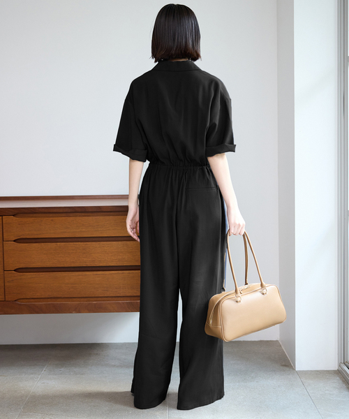 SLOBE IENA(スローブイエナ)の「《WEB限定/追加3》ハーフスリーブオールインワン(つなぎ/オールインワン・レディース・ブラック/ネイビー・36/38)」の5枚目の写真