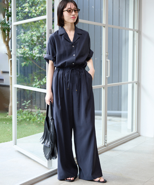 SLOBE IENA(スローブイエナ)の「《WEB限定/追加3》ハーフスリーブオールインワン(つなぎ/オールインワン・レディース・ブラック/ネイビー・36/38)」の8枚目の写真