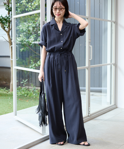 SLOBE IENA(スローブイエナ)の「《WEB限定/追加3》ハーフスリーブオールインワン(つなぎ/オールインワン・レディース・ブラック/ネイビー・36/38)」の9枚目の写真