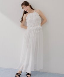 【SALON by Chico】ホルターはさみレースロングワンピース